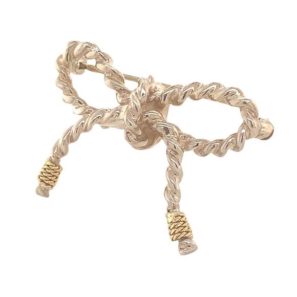Tiffany & Co Estate Twisted Rope Bow Brooch Pin Silver + 14k Gold 5.8 GR TIF731 - Picture 5 of 12